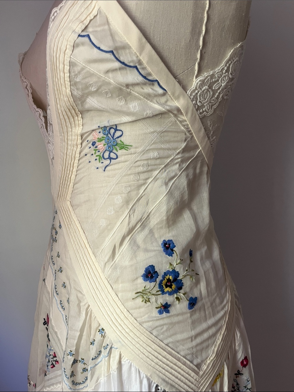 Tory Burch Cream Handkerchief Slip Maxi Dress with Embroidered Accents - Picture 4 of 6